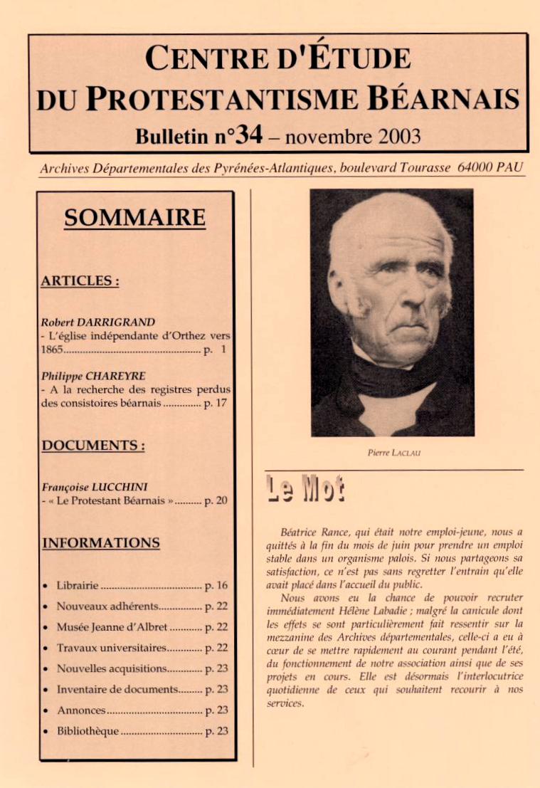 CEPB protestantisme béarnais Béarn bulletin 34
